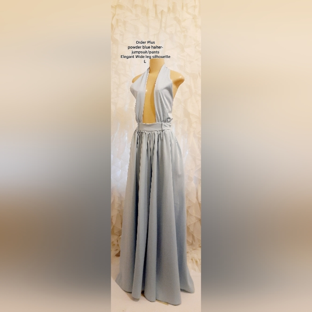 Order Plus Powder Blue Halter Jumpsuit Pants Wide Leg Silhouette L